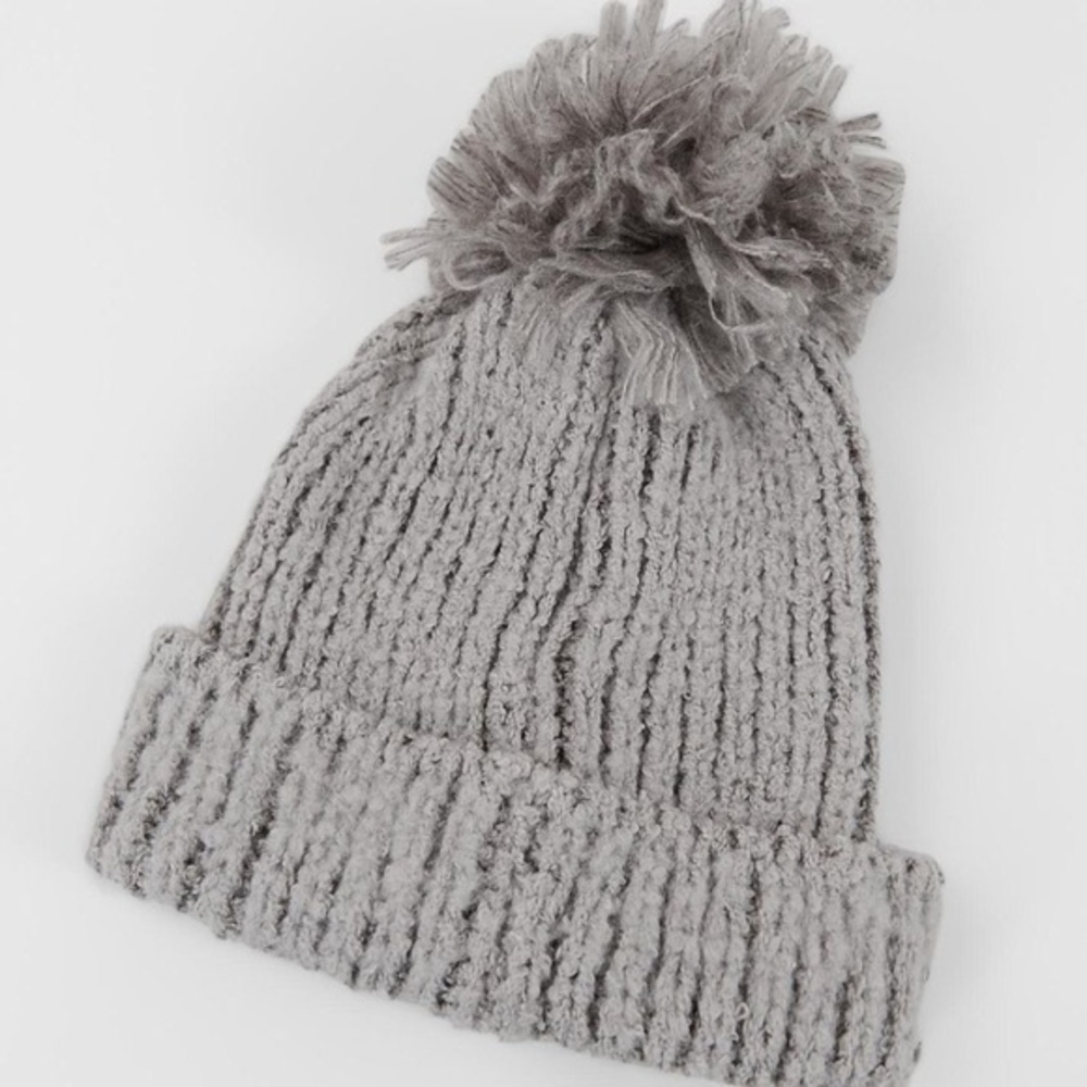 Anthropologie Grey Chenille Pom Beanie